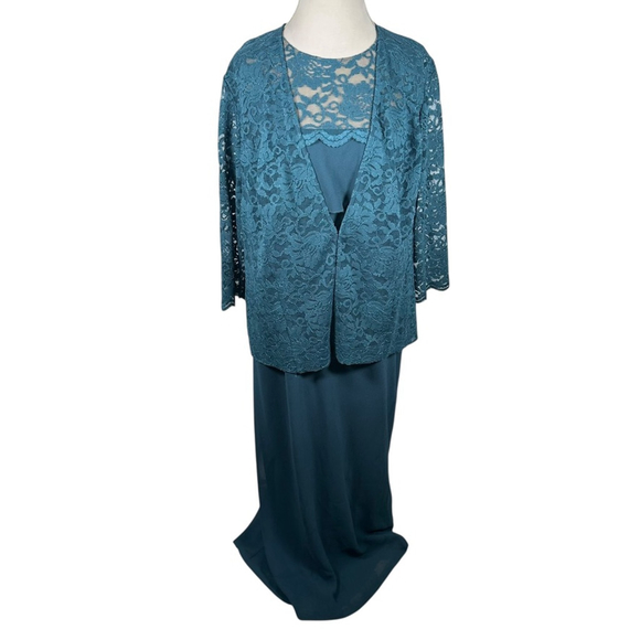 Alex Evenings Dress & Jacket Teal Blue Lace Tier Front A-Line Party Size  18W - threedaughtersproperties.com